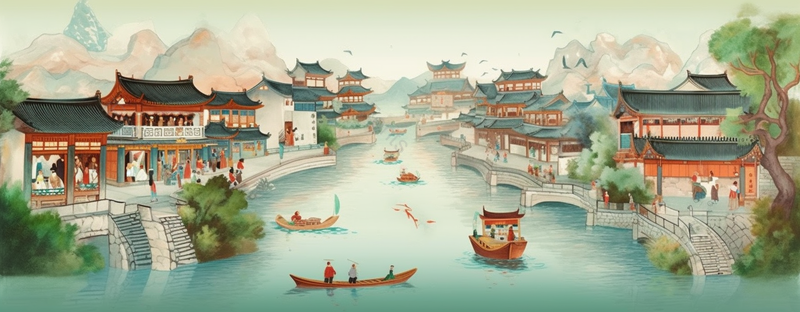 绿色江南水乡水墨画房屋中国风插画,插画/手绘图,插画/手绘图库,插画/手绘图下载,插画/手绘